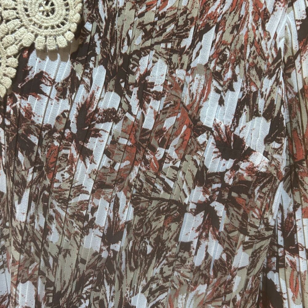 Catherines Autumn Multicolor Abstract Print Pleat Blouse-Crochet Trim-Sz 0X-Boho - Picture 4 of 11